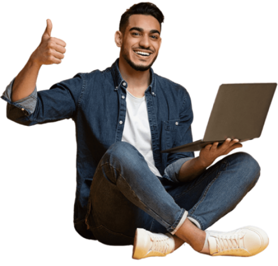 Cheerful Arabic Guy With Laptop